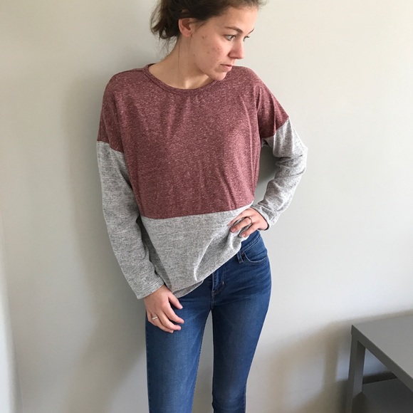 Color block pink and gray long sleeve top - Picture 2 of 5